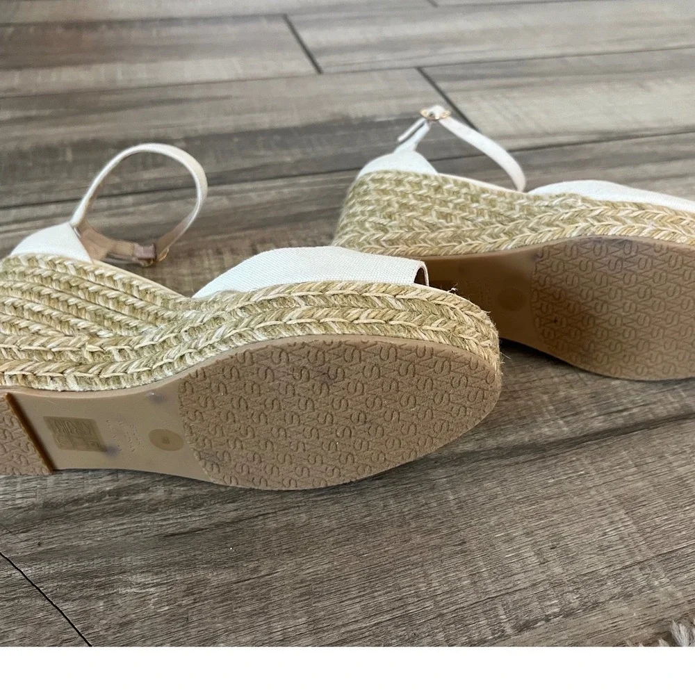Stuart Weitzman Canvas Espadrille Wedge Sandal Ankle Strap Platform size 9